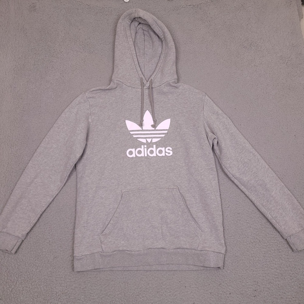 Adidas‎ Hoodie Sweatshirt Womens Medium Gray Trefoil Logo Cotton Hooded Pullover